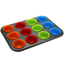 Форма для выпечки с тефлоновым покрытием 34,5х26см h2,8см, для 12 булочек, с индивидульными силиконовыми вставками 7х3см (Китай) - Домашняя мода фото 2