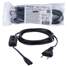 UCX-Q851 LT/300/B BLACK Провод для подключения светильника ULI-Q151 и ULI-Q951, к сети 220В. 300 см, 2 контакта, с кнопкой включения. Черный. ТМ Volpe