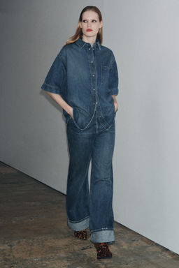 ZW COLLECTION SHORT SLEEVE DENIM SHIRT - Zara фото 5