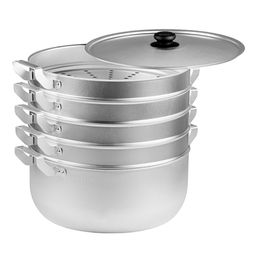 Манты-казан (мантоварка) алюминиевая 13л, д34см, h40см, s1,2-1,75мм, 4 сетки, с фланцем, матовый, металлическая крышка (Россия) - Домашняя мода фото 2