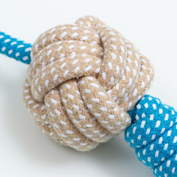 Игрушка канатная плетеная с ручкой, до 40 см, 90 г, синяя/жёлтая/белая - Пижон фото 4