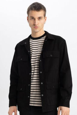 Relax Fit Polo Yaka C?tc?t Kapamal? Cepli Pamuklu Uzun Kollu Gomlek Ceket