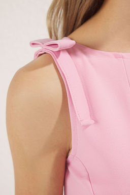 Pembe S?f?r Kol Peplum Belden Oturmal? Omuz Fiyonk Detayl? Orme Bluz TWOSS25BZ00482