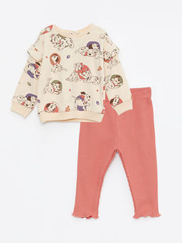 Bisiklet Yaka Uzun Kollu 101 Dalma?yal? Bask?l? K?z Bebek Sweatshirt ve Tayt 2li Tak?m