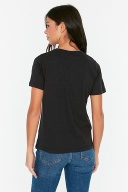 Siyah %100 Organik Pamuk Bask?l? Basic Orme T-Shirt - Trendyolmilla фото 5