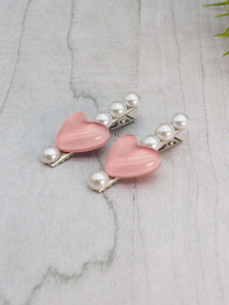 Набор заколкок для волос GIRLY 2 шт. "Pearl heart", pink