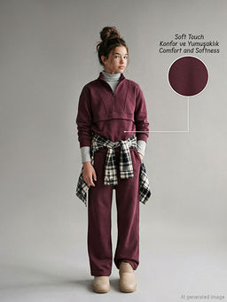 Dik Yaka K?z ?ocuk Soft Touch Sweatshirt ve E?ofman Alt?