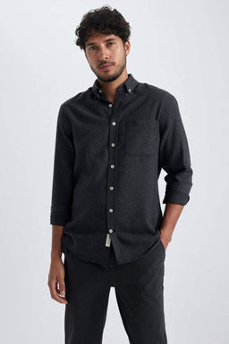 Хлопковая рубашка с длинными рукавами и воротником-поло Modern Fit