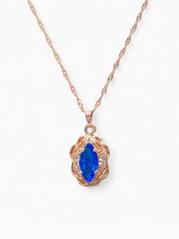 Гарнитур 3 предмета: серьги, кулон, кольцо безразмерное Эдель ажурный овал, цвет син в золоте, 45 см