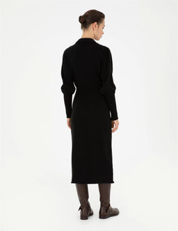 Siyah Regular Fit Triko Elbise