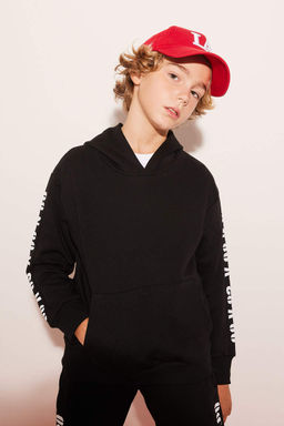 Толстовка оверсайз с капюшоном и принтом герба для мальчиков - Defacto фото 3