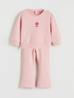 ?i?ek Bask?l? K?z ?ocuk Sweatshirt ve E?ofman Alt?