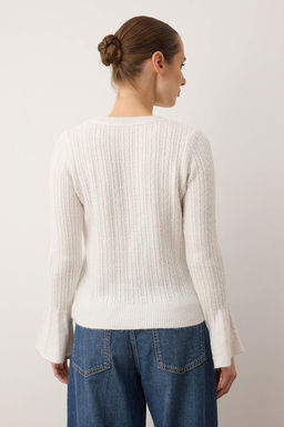 Ekru Yumusak Dokulu Ispanyol Kollu Triko Kazak TWOAW26KZ00264