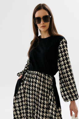 Платье NIKVA н717-2 чёрный+беж гусиная лапка  фото 6