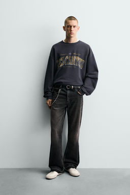 WASHED SWEATSHIRT WITH SLOGAN PRINT