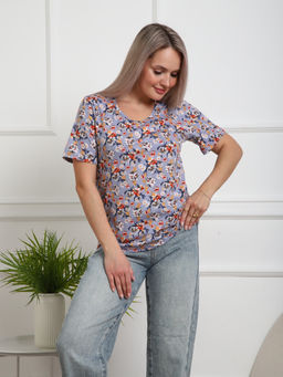 Футболка женская Незабудка серый/цветы