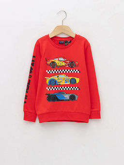 Bisiklet Yaka Arabalar Bask?l? Uzun Kollu Erkek ?ocuk Sweatshirt