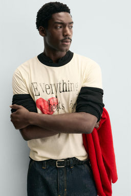 RIB T-SHIRT WITH CONTRAST HEART - Zara фото 5