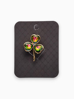 Брошь «Трехлистный клевер», разноцветный в золоте