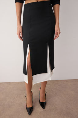 Siyah Beyaz Y?rtmacl? Kalem Krep Dokuma Midi Etek TWOAW26ET00016 - Trendyolmilla фото 2