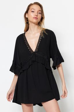 TRENDYOLMILLA Siyah Dokuma Serit Aksesuarl? Mini Plaj Elbisesi TBESS21EL2759  фото 8