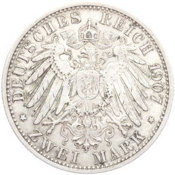2 марки 1907 года F Германия (Вюртемберг)