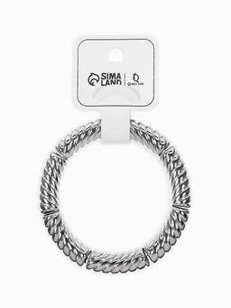 Браслет пластик на резинке "Стиль" резной, цвет серебро