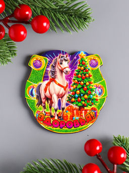 Цена за 3 шт. Магнит на холодильник «Новогодняя подкова с конём. Здоровья», 7×7 см