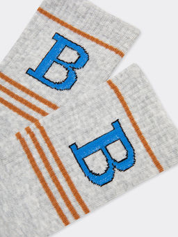 Цена за 5 пар! Высокие женские носки в оттенке светло-серый меланж с рисунком в виде буквы - Mark formelle фото 4