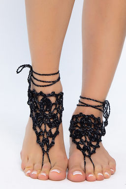 Барефуты Вязанные украшения на ноги (черный/серебро) БФ06