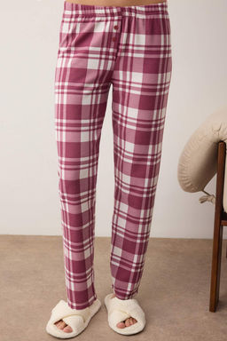 Beyaz-Bordo Fermuarl? Yumusak K?sl?k Waffle Orme Pijama Tak?m? THMAW26PT00186