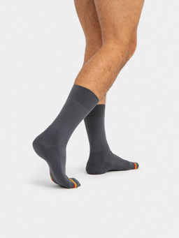 Цена за 5 пар! Высокие мужские носки "термо" темно-серого цвета с желтой и красной полоской т.серый 602T-006