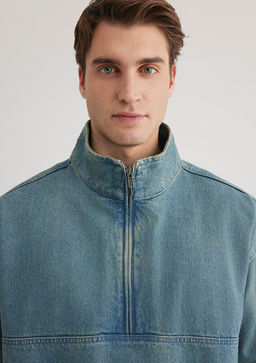 Yar? Fermuarl? Denim Sweatshirt - Mavi фото 6