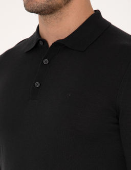 Siyah Regular Fit Y_n Kar___ml_ Polo Yaka Basic Triko Kazak - Cacharel фото 7