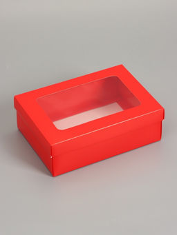 Цена за 5 шт. Коробка складная, крышка-дно, с окном, красная, 24×17×8 см