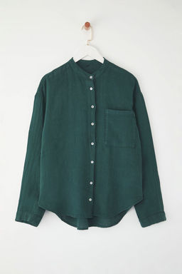 Trendyolmilla Petrol Yesili %100 Keten Oversize Gomlek TWOSS25GO00131 фото 5