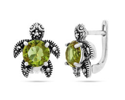Серьги из серебра султанит, марказит, SL-AGA1608