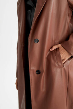 Водоотталкивающий плащ из искусственной кожи - Defacto фото 7