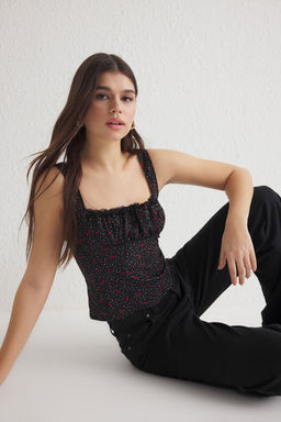 Trendyolmilla Ekru Ask?l? Limon Desenli Onu Buzgulu Crop Dokuma Bluz TWOSS25BZ00052 фото 12