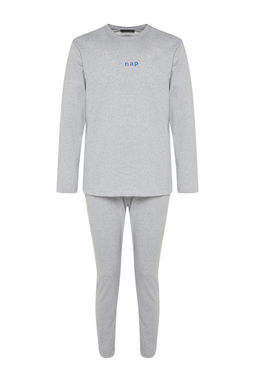 TRENDYOL MAN Gri Regular Fit Bask?l? Orme Pijama Tak?m? TMNAW22PT0754 - Trendyolmilla фото 12