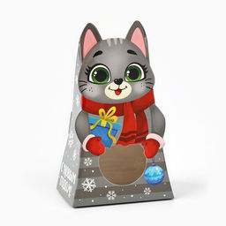 Цена за 5 шт. Коробка новогодняя складная с окном «Котик», 9×15.5×6 см