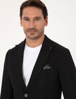 Siyah Slim Fit Y_n Kar___ml_ K_rlang__ Yaka Bal_k S_rt_ Blazer Ceket - Cacharel фото 2