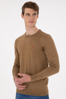 Erkek Slim Fit Bisiklet Yaka Haki Melanj Kazak - U.s. polo assn фото 3