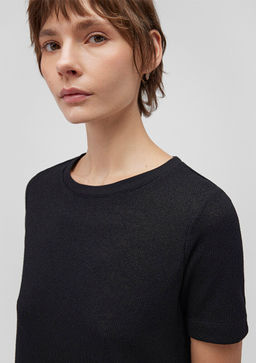 Dokulu Siyah Basic Tisort - Mavi фото 5