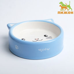 Миска керамическая Голова кота 150 мл - 12.512.54 см, голубая/белая - Пижон фото 2