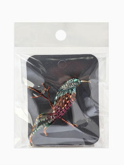 Брошь «Птица» на ветке, цветная в золоте