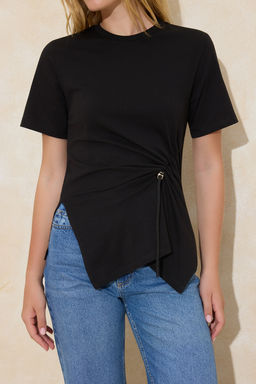 Siyah Regular/Normal Kal?p K?sa Kollu %100 Pamuk Buzgu Detayl? Orme Bluz TWOSS26BZ00009 - Trendyolmilla фото 3