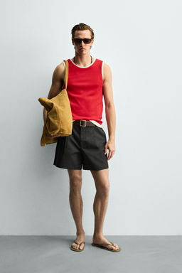 CAMISETA TANK RIB DOBLE / Blanco / Rojo