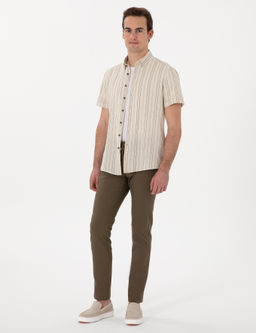Haki Slim Fit Keten G_r_n_ml_ Kanvas Pantolon