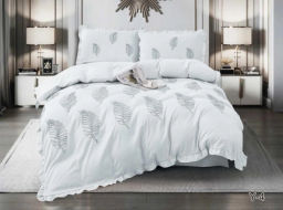 КПБ EFOR SATIN с одеялом с вышивкой "листок" светло-серый евро